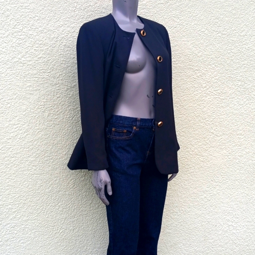 LE SUIT PETITE LADIES VINTAGE BLACK (4) GOLD BUTTON LUXURY SUITCOAT/BLAZER